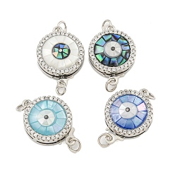 Mixed Color Rack Plating Brass Micro Pave Cubic Zirconia & Shell & Enamel Box Clasps, Cadmium Free & Lead Free, Long-Lasting Plated, Round, Mixed Color, 18x13x5mm, Hole: 2.5mm