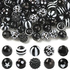 Черный 100 непрозрачные акриловые бусины, круглые, чёрные, 15~16 мм, отверстие : 2~3 мм