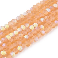Персиковый Слойка Прозрачные стеклянные бусины, граненые, матовые, с половинным покрытием ab цвета, рондель, розовые, 2.3~2.7x2 мм, отверстие : 0.4 мм, около 135~140 шт / нитка, 26~27 см