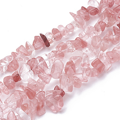 Cuarzo de la Cereza Cuentas de vidrio de cuarzo de cereza hebras, chip, 6~20x4~8x1.5~8 mm, agujero: 1 mm, sobre 209 unidades / cadena, 35.1 pulgada