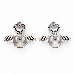 Argent Antique Support pendentif de strass en alliage de style tibétain, sans cadmium et sans plomb, ailier, argent antique, s'adapter pour 1 mm strass, 24x25x5.5mm, Trou: 1.8mm