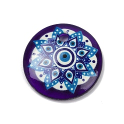 Индиго Подвески лэмпворк ручной работы, плоские круглые с сглаза, индиговые, 30x6 мм, отверстие : 3.5 мм