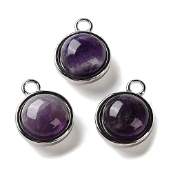 Аметист Подвески из натурального аметиста , 304 полукруглые подвески из нержавеющей стали, цвет нержавеющей стали, 20x15.5x8.5 мм, отверстие : 2.5 мм