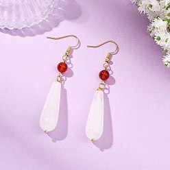 Хрусталь Серьги-подвески из натурального кварцевого кристалла, латуни и нержавеющей стали., слеза, золотые, 304 мм