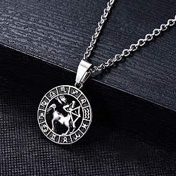 Стрелец Подвески из нержавеющей стали, не тускнеющие, цвет нержавеющей стали, плоский круглый с подвеской в виде созвездия, Стрелец, 28x25 мм