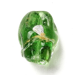 Зеленый Бусины лэмпворк ручной работы с золотым песком, самородки, зелёные, 13.5x10x9 мм, отверстие : 1.6 мм