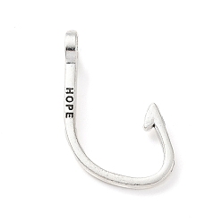 Antique Silver Tibetan Style Alloy Hook Clasps, Fish Hook Charms, For Leather Cord Bracelets Making, Antique Silver, 36x24x8mm, Hole: 5.5mm, about 180~190pcs/500g