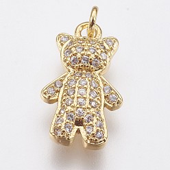 Золотой Латунные микро проложить кубического циркония подвески, медведь, золотые, 15x9x2.5 мм, отверстие : 1.4 мм