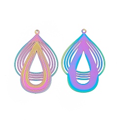 Rainbow Color 304 подвески из нержавеющей стали, полый, слеза, Радуга цветов, 42.5x27.5x0.3 мм, отверстие : 1.5 мм