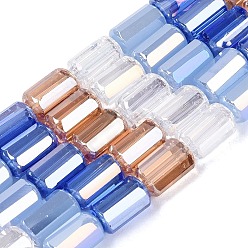 Blue Electroplate Mixed Styles Glass Beads Strands, Column, Faceted, Blue, 9~9.5x5~6mm, Hole: 1~1.2mm, about 40~44pcs/strand, 14.57~15.94 inch(37~40.5cm)