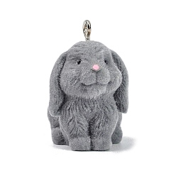 Кролик Подвески из непрозрачной смолы с рисунком животных, с железной платиной петлей, кролик, 28x16.5x26.5 мм, отверстие : 2 мм
