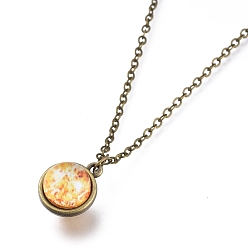 Солнце Ожерелье из стекла, с тросовыми цепями из сплава и застежками-клешнями, без кадмия и без свинца, круглые, рисунок солнца, 20.07 дюйм (51 см), подвески: 18x15x14 мм