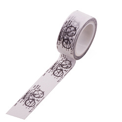 White DIY Scrapbook Decorative Paper Tapes, Adhesive Tapes, Bicycle, White, 15mm, 5m/roll(5.46yards/roll)