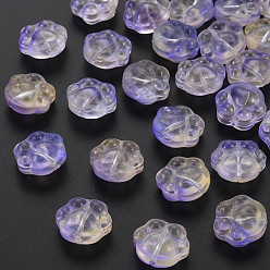 Medium Purple Two Tone Transparent Baking Paint Glass Beads, Paw Print, Medium Purple, 13.5x15x8.5mm, Hole: 1.2mm