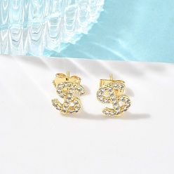 Другие Женские серьги-гвоздики из латуни с кристаллами и стразами, золотые, знак доллара, 9x8 мм