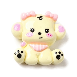 Светло-желтый Непрозрачная смола щенка кабошоны, собака, светло-желтый, 22x22.5x8.5 мм