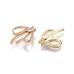 Настоящее золото 18K Латунные микропаве прозрачные кубические циркониевые подвески, без никеля , бантом прелести, реальный 18 k позолоченный, 23x19.5x6 мм, отверстие : 1.4 мм