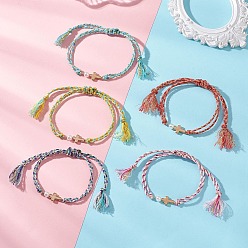 (52) Непрозрачная лаванда Браслеты из пластиковых бусин, браслет из поликоттонового шнура с металлическим шнуром для женщин, крестик, разноцветные, внутренний диаметр: 2.13 дюйм (5.4 см)