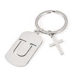 Letter U 1Porte-clés en acier inoxydable, avec porte-clés fendus, rectangle, couleur inox, lettre u, 72mm