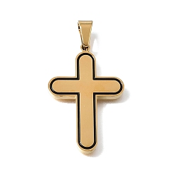 Golden 304 Stainless Steel Pendants, with Black Enamel, Cross Charms, Ion Plating(IP), Golden, 38x25x3mm, Hole: 8x5mm