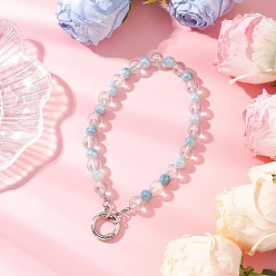 Платина Гальванизированные прозрачные стеклянные подвесные украшения, круглые, с цинкового сплава, платина, 315 мм, бисер: 8 мм / 10 мм