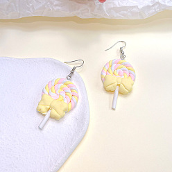 Лимонный шифон Сплав полимерной глины болтаться серьги, леденец, платина, лимонный шифон, 65x25 мм