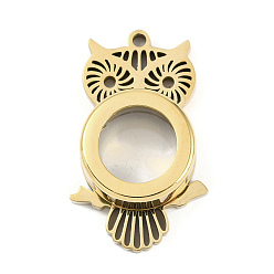 Настоящее золото 18K Ионное покрытие (IP) 304 подвески-медальоны из нержавеющей стали, со стеклом, очарование совы, реальный 18 k позолоченный, 38.5x23.5x10.5 мм, отверстие : 2.2 мм