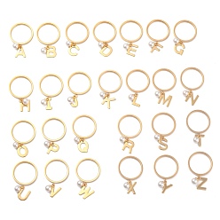 Golden Dual-use Items, 304 Stainless Steel Finger Rings or Pendants Set, with Plastic Round Beads, Alphabet, Letter A~Z, White, Golden, US Size 7(17.3mm), 26pcs/set