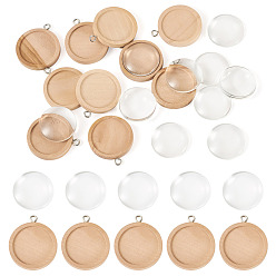 Бланшированный Миндаль Комплекты кулонов своими руками, включая настройки кабошона из дерева, Прозрачные стеклянные кабошоны, бланшированный миндаль, лоток : 25 мм, 35x30x5.5 мм, отверстие : 2.5 мм, 10 шт