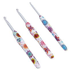(52) Непрозрачная лаванда 3шт 3 стили алюминиевые крючки для вязания, с ручками из термопластичной резины, цветочным узором, разноцветные, 144~145x11.5~12.5x9.5~11 мм, 1 шт / стиль