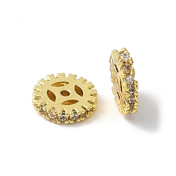 Настоящее золото 18K Латунные микро проложить кубического циркония бусы, без свинца и без кадмия, долговечный, стойки покрытие, плоско-круглые, реальный 18 k позолоченный, 7x1.5 мм, отверстие : 0.8 мм