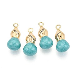 Бирюза Латунные микропаве прозрачные подвески с фианитом, тыквенные прелести, с эмалью, реальный 18 k позолоченный, бирюзовые, 20x9x8 мм, отверстие : 2 мм