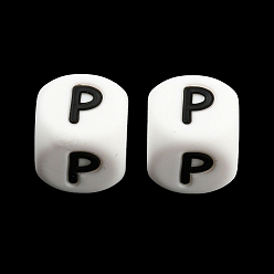 Letter P 20Pcs White Cube Letter Silicone Beads 12x12x12mm Square Dice Alphabet Beads with 2mm Hole Spacer Loose Letter Beads for Bracelet Necklace Jewelry Making, Letter.P, 12mm, Hole: 2mm