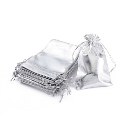 Silver Organza Bags, Rectangle, Silver, 16x11cm