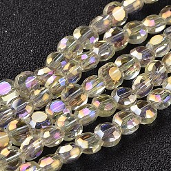 Светлый Золото-желтый Гальванические стеклянные бусины, с полным покрытием цвета радуги, плоско-круглые, граненые, светлый золотарник желтый, 5~6x4 мм, отверстие : 1 мм, около 72 шт / нитка, 15 дюйм