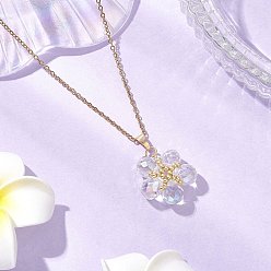 Прозрачный Стеклянные и стеклянные бусины цветочные подвески ожерелья, 304 женские ожерелья-цепочки из нержавеющей стали, золотые, прозрачные, 17.72 дюйм (45 см)