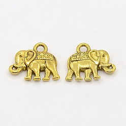 Античное Золото Старинные прелести слона, Подвески из сплава в тибетском стиле, без кадмия, без никеля и без свинца, античное золото , 12x14x2.5 мм, отверстие : 1 мм
