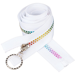 Blanc 4 pièces #5 Fermetures éclair à spirale en nylon, ruban de fermeture éclair arc-en-ciel, bobine de résine dents colorées, blanc, 700x32mm