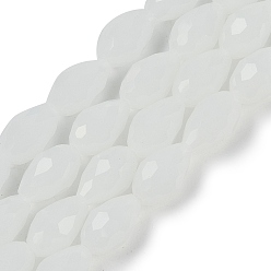 Белый Гальванические стекляныне бусины, имитация нефрита, граненые, слеза, белые, 15x10 мм, отверстие : 1.6 мм, около 46~48 шт / нитка, 27.95 дюйм (71 см)