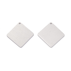 Нержавеющая Сталь Цвет Не тускнеющие 304 подвески из нержавеющей стали, пустая бирка с матовой отделкой, лазерная резка, двухсторонний эффект тягового станка, ромб, цвет нержавеющей стали, 22.5x22.5x1 мм, отверстие : 1.2 мм