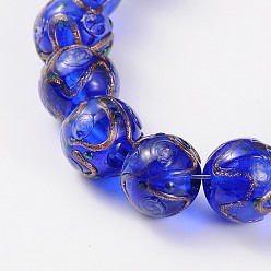 Синий Ручной работы Золотые пески Lampwork круглые бусины, синие, 12 мм, отверстие : 1.5~2 мм