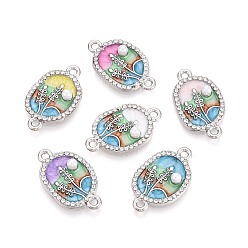 Платина Подвески-коннекторы из сплава кристаллов горного хрусталя и искусственного жемчуга ABS, эмалевые овальные звенья, разноцветные, платина, 23x13.5~14x4 мм, отверстие : 1.6~1.8 мм