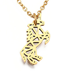 Золотой 201 подвесные из нержавеющей стали ожерелья, с кабельными цепями, единорог, золотые, 15.7 дюйм (40 см), 1.5 мм, единорог: 21.5x10x1 мм