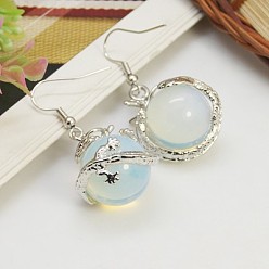 Opalite Fashion Opalite Earrings with Brass Earring Hooks, Light Sky Blue, 42x20mm, Pin: 0.7mm