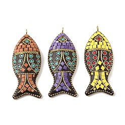 Mixed Color Handmade Polymer Clay Indonesia Big Pendants, with Resin & Unplated Brass, Fish Charms, Mixed Color, 65x25x9mm, Hole: 3mm