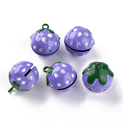 Средний Синий Шифер Выпечка расписные латунные колокольчики, клубника, средний грифельно-синий, 21.5x17.5x17 мм, отверстие : 2 мм