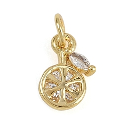 Лимон Фрукты латунные микропаве кубические циркониевые подвески, долговечный, стойки покрытие, без свинца и без кадмия, с целью перехода в кольце, лимон, 12x8x3.5 мм, отверстие : 3 мм