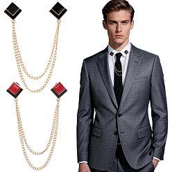 Mixed Color 2Pcs 2 Colors Rhombus Enamel Lapel Pins, Zinc Alloy Rhinestone Hanging Chain Brooch for Clothes Backpack, Mixed Color, 193mm, 1pc/color