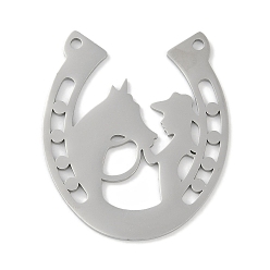 Нержавеющая Сталь Цвет Не тускнеющие 304 подвески из нержавеющей стали, лазерная резка, подкова с конскими оберегами, цвет нержавеющей стали, 29.5x25.5x1 мм, отверстие : 1.4 мм