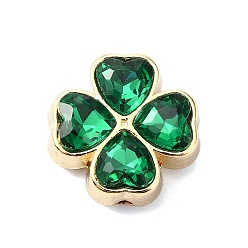 Зеленый Наберешь металлизации шарики сплава, со стеклом, клевер, зелёные, 16x16x7 мм, отверстие : 1.6 мм